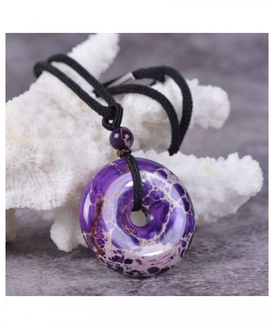 Gemstone 30mm Donut Beads Reiki Chakra Pendant Necklace Handmade Jewelry 22 Inch Purple Sea Sediment Jasper $8.66 Necklaces