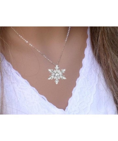 Crystal Boho Snowflake Pendant Necklace,Creative Colorful Rhinestone Snowflake Sweater Necklaces Jewelry Gifts for Women Girl...