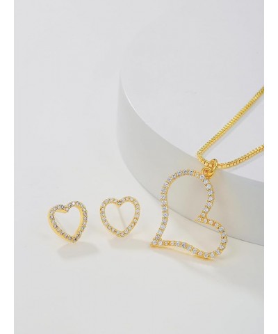 Gold Dainty Choker Necklace Earring Set for Women or Girls-14K Gold Plated Copper Micro Inlaid Zircon Oil Drip Heart Earring ...