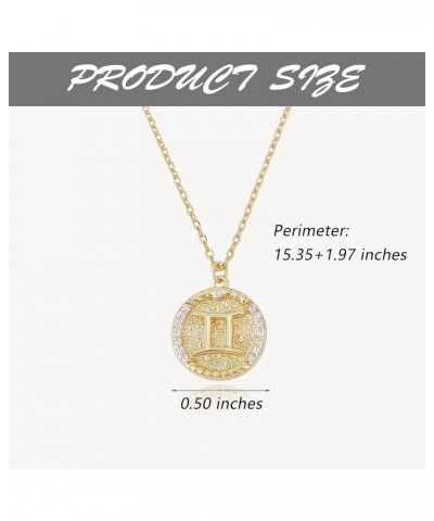 925 Sterling Silver 12 Constellation Necklace Gold Horoscope Zodiac Sign Necklace Round Astrology Pendant Necklace with Zirco...