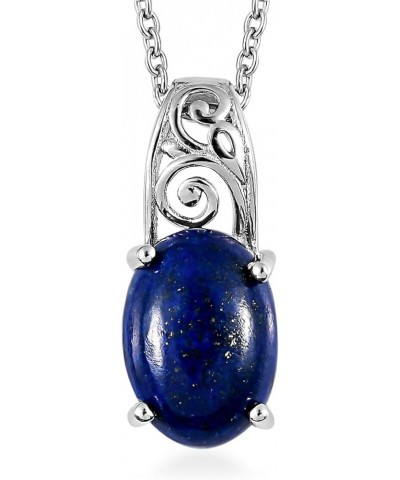 SHOP LC Stainless Steel 925 Sterling Silver Platinum Lapis Lazuli and White Topaz Pendant Necklace Delicate Jewelry Size 20" ...