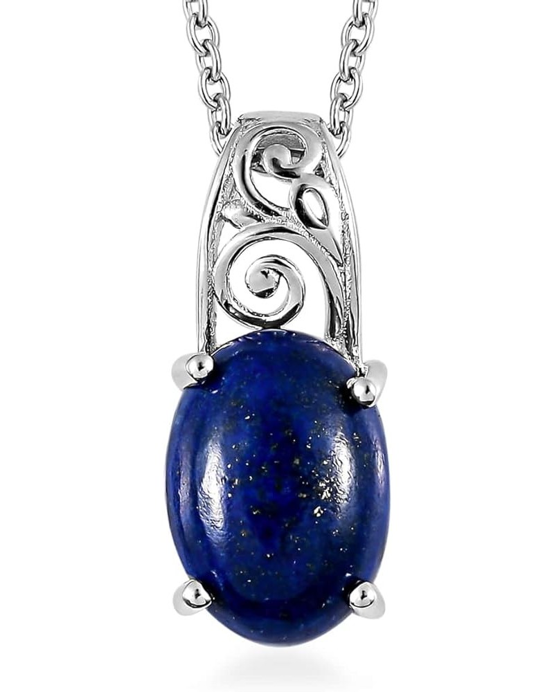 SHOP LC Stainless Steel 925 Sterling Silver Platinum Lapis Lazuli and White Topaz Pendant Necklace Delicate Jewelry Size 20" ...