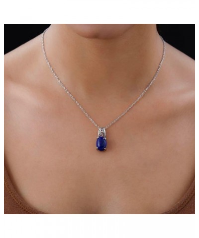 SHOP LC Stainless Steel 925 Sterling Silver Platinum Lapis Lazuli and White Topaz Pendant Necklace Delicate Jewelry Size 20" ...