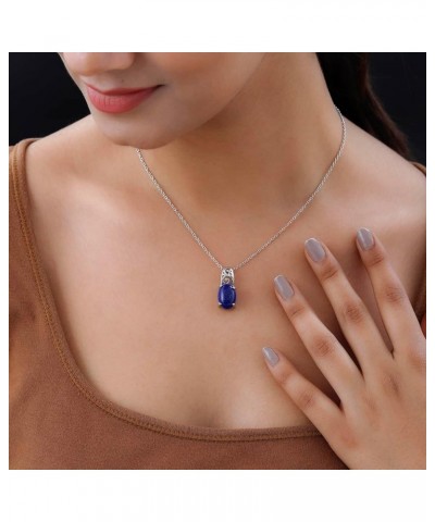 SHOP LC Stainless Steel 925 Sterling Silver Platinum Lapis Lazuli and White Topaz Pendant Necklace Delicate Jewelry Size 20" ...