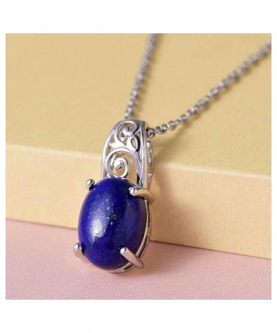 SHOP LC Stainless Steel 925 Sterling Silver Platinum Lapis Lazuli and White Topaz Pendant Necklace Delicate Jewelry Size 20" ...