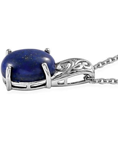 SHOP LC Stainless Steel 925 Sterling Silver Platinum Lapis Lazuli and White Topaz Pendant Necklace Delicate Jewelry Size 20" ...