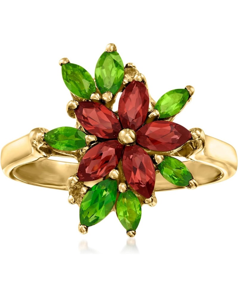 1.20 ct. t.w. Garnet Flower Ring With .90 ct. t.w. Chrome Diopsides and Citrine Accents in 18kt Gold Over Sterling $43.70 Rings