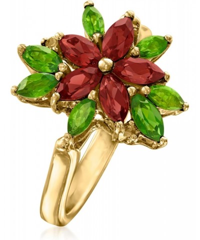 1.20 ct. t.w. Garnet Flower Ring With .90 ct. t.w. Chrome Diopsides and Citrine Accents in 18kt Gold Over Sterling $43.70 Rings