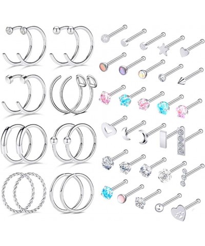 32Pcs C-Shaped Nose Ring L-Shaped Nose Studs Bone Tragus Cartilage Hoop Rings Piercings 20g for Men Women Bone Stud & C-Shape...