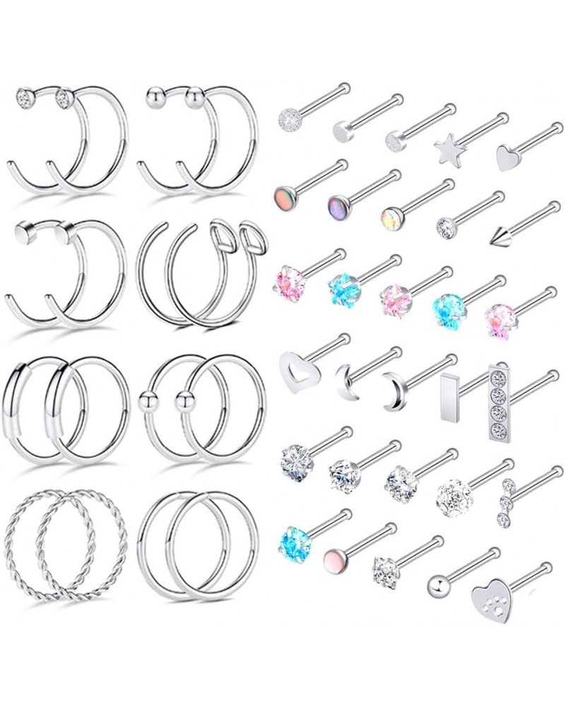 32Pcs C-Shaped Nose Ring L-Shaped Nose Studs Bone Tragus Cartilage Hoop Rings Piercings 20g for Men Women Bone Stud & C-Shape...