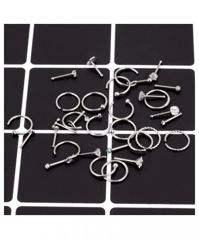 32Pcs C-Shaped Nose Ring L-Shaped Nose Studs Bone Tragus Cartilage Hoop Rings Piercings 20g for Men Women Bone Stud & C-Shape...