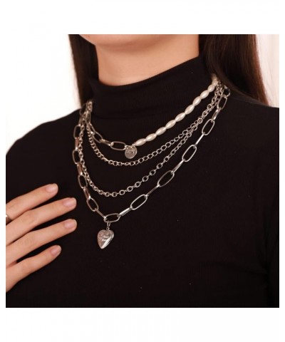 Multilayered Punk Cuban Link Chain Choker Necklace for Women Silver $8.69 Necklaces