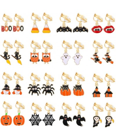 16 Pairs Clip on Halloween Earrings for Women Teen Girls Halloween Clip on Dangle Earrings Set Spooky Ghost Pumpkin Spider Ba...