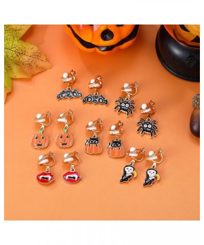 16 Pairs Clip on Halloween Earrings for Women Teen Girls Halloween Clip on Dangle Earrings Set Spooky Ghost Pumpkin Spider Ba...