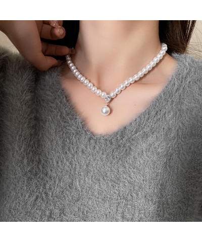 Pearl Necklaces for Women, Artificial Large Pearl Cream White/Gray Round Pearl Choker Dainty Pearl Beaded Necklace Charm Gift...