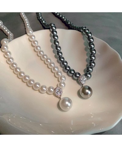 Pearl Necklaces for Women, Artificial Large Pearl Cream White/Gray Round Pearl Choker Dainty Pearl Beaded Necklace Charm Gift...