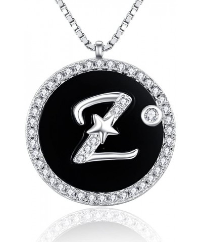 925 Sterling Silver Initial Necklace for Women Black Onyx Round Coin Disc Cubic Zirconia Letter Pendant Necklace Z $11.25 Nec...