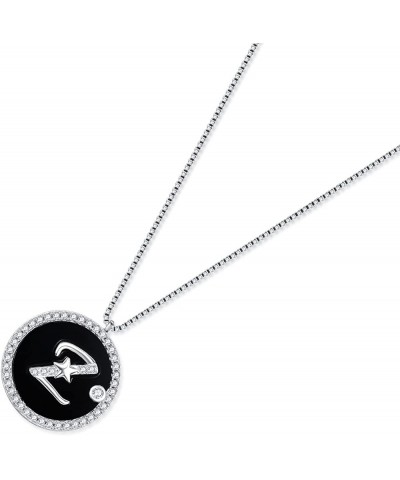 925 Sterling Silver Initial Necklace for Women Black Onyx Round Coin Disc Cubic Zirconia Letter Pendant Necklace Z $11.25 Nec...