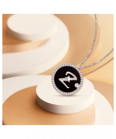 925 Sterling Silver Initial Necklace for Women Black Onyx Round Coin Disc Cubic Zirconia Letter Pendant Necklace Z $11.25 Nec...