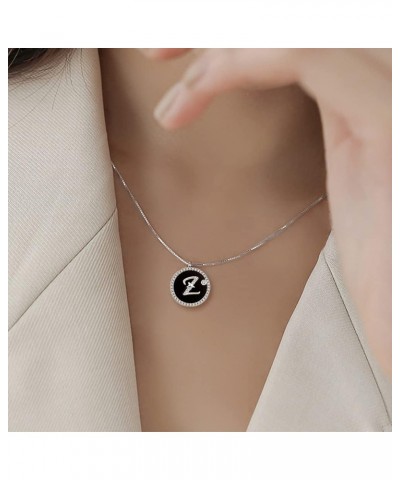 925 Sterling Silver Initial Necklace for Women Black Onyx Round Coin Disc Cubic Zirconia Letter Pendant Necklace Z $11.25 Nec...