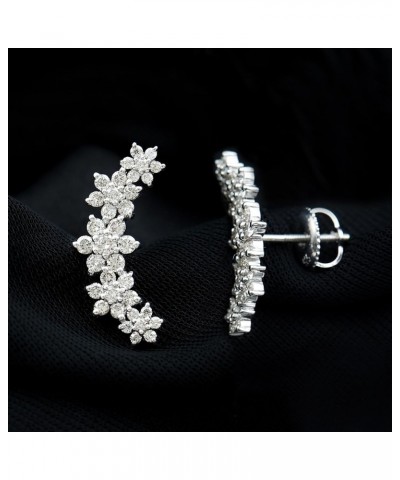 HI-SI Diamond Floral Inspired Ear Crawler Climber Studs, Cartilage Piercing Flower Earrings for Her 925 Sterling Silver $370....