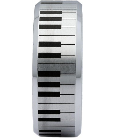 MJ Metals Jewelry White Custom Engraved Tungsten Carbide Piano Keyboard Design 6mm or 8mm Brushed with Polished Beveled Edges...