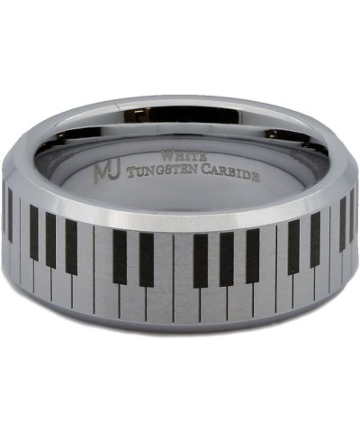 MJ Metals Jewelry White Custom Engraved Tungsten Carbide Piano Keyboard Design 6mm or 8mm Brushed with Polished Beveled Edges...