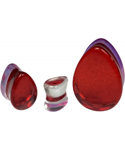 Pair of Red Iridescent Glass Teardrop Double Flare Plugs (PG-597) 7/8" (22mm) $8.40 Body Jewelry