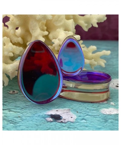 Pair of Red Iridescent Glass Teardrop Double Flare Plugs (PG-597) 7/8" (22mm) $8.40 Body Jewelry