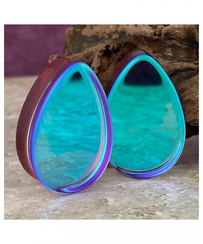 Pair of Red Iridescent Glass Teardrop Double Flare Plugs (PG-597) 7/8" (22mm) $8.40 Body Jewelry