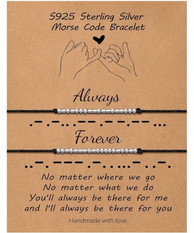 S925 Sterling Silver Morse Code Bracelets for Women, 2pcs Morse Code Bracelets Set Pinky Promise Matching Bracelets for Coupl...