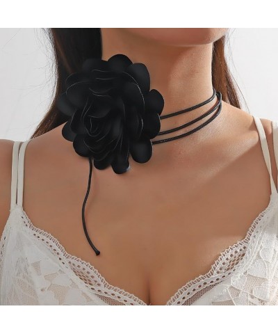 Boho Layered Choker Necklaces for Women Black Brown Wrap Velvet Suede Choker Long Necklace Birthday Gifts for Her black flowe...