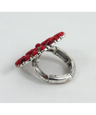 Bohemian Squash Blossom howlite Stretch Band Ring Red $12.03 Rings