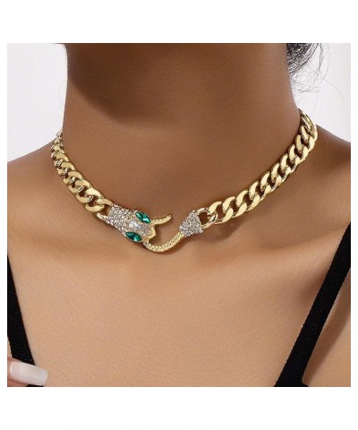 Punk Snake Choker Necklace Gold Cuban Link Chain Serpent Necklace Diamond Cz Snake Shaped Bib Collar Choker Chunky Chain Anim...