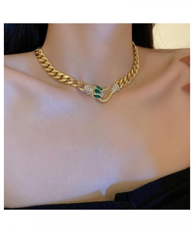 Punk Snake Choker Necklace Gold Cuban Link Chain Serpent Necklace Diamond Cz Snake Shaped Bib Collar Choker Chunky Chain Anim...