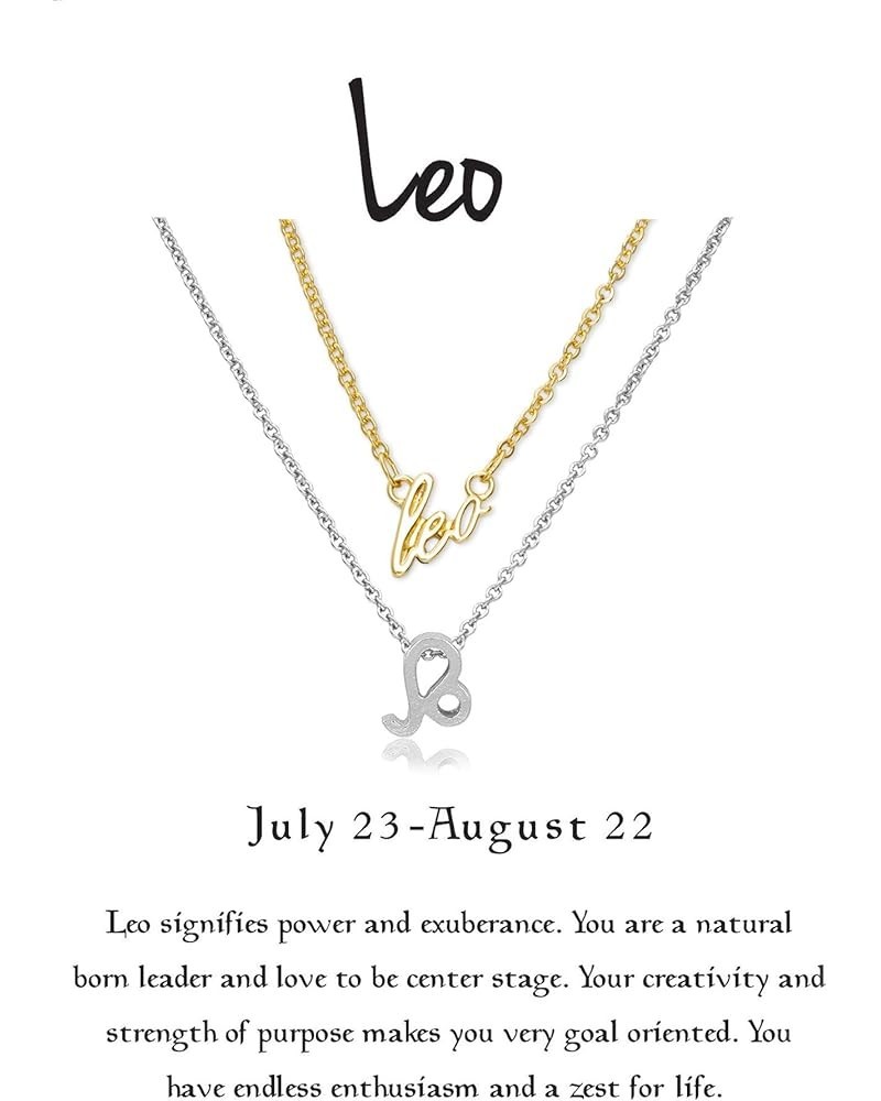 18K Gold Plated 12 Zodiac Sign Letter Pendant Necklace for Women Girls, 18" Birthday Gift Leo: 7.23-8.22 Yellow & White Gold ...