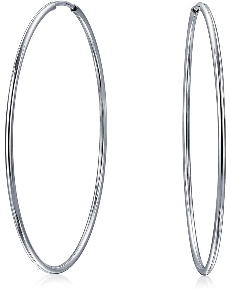 Thin Simple Minimalist Round Shaped Endless Continuous Tube Hoop Earrings For Women Teens .925 Sterling Silver.5, 75, 1, 1.5,...