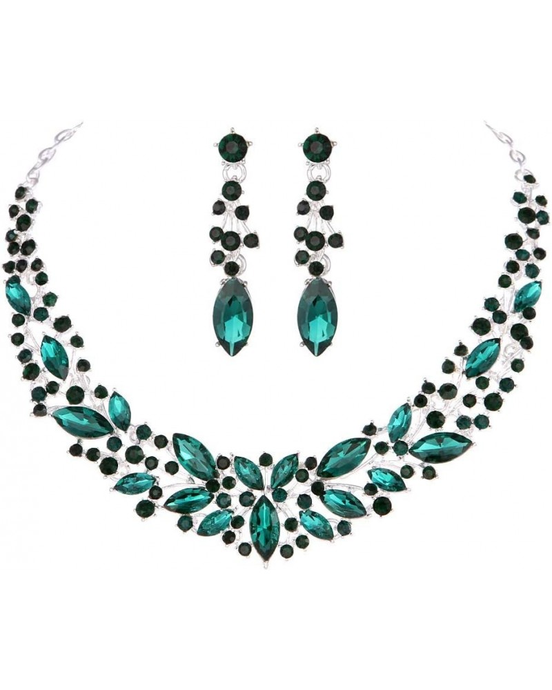 Youfir Austrian Crystal Rhinestone Bridal Wedding Necklace and Earrings Jewelry Sets for Women Green $14.00 Jewelry Sets