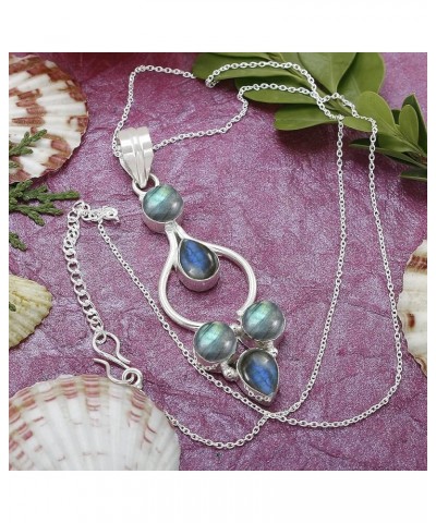 Natural Moonstone Labradorite Lapis Pendant Multi Gemstone 925 Silver Overlay Pendant With 18 Inches Chain Labradorite $11.39...