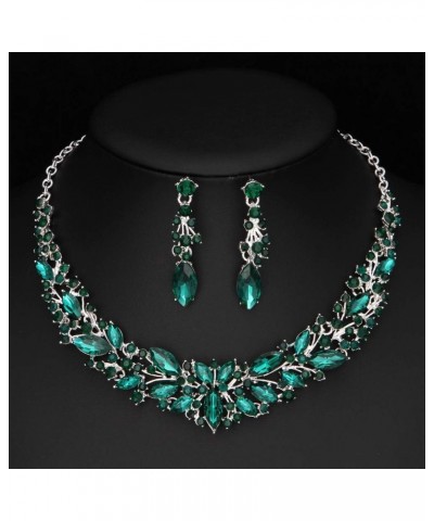 Youfir Austrian Crystal Rhinestone Bridal Wedding Necklace and Earrings Jewelry Sets for Women Green $14.00 Jewelry Sets