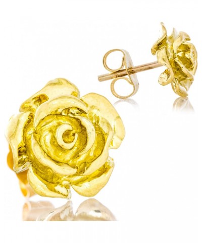 Solid 18K Yellow Gold Rose Flower Stud Earrings Handcrafted style 3/8 inch with Post and Friction Back | 2.6g $156.62 Earrings