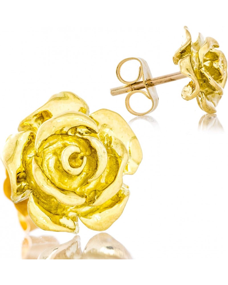 Solid 18K Yellow Gold Rose Flower Stud Earrings Handcrafted style 3/8 inch with Post and Friction Back | 2.6g $156.62 Earrings