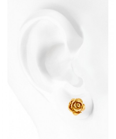 Solid 18K Yellow Gold Rose Flower Stud Earrings Handcrafted style 3/8 inch with Post and Friction Back | 2.6g $156.62 Earrings