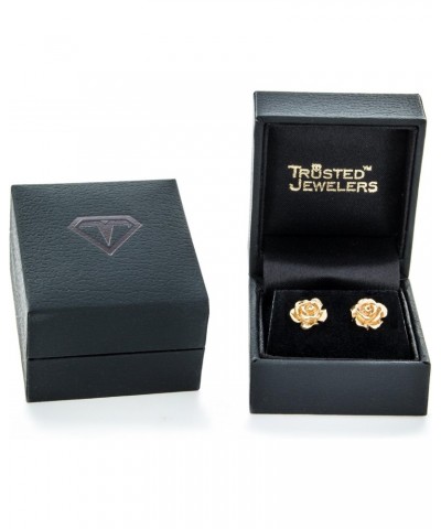 Solid 18K Yellow Gold Rose Flower Stud Earrings Handcrafted style 3/8 inch with Post and Friction Back | 2.6g $156.62 Earrings