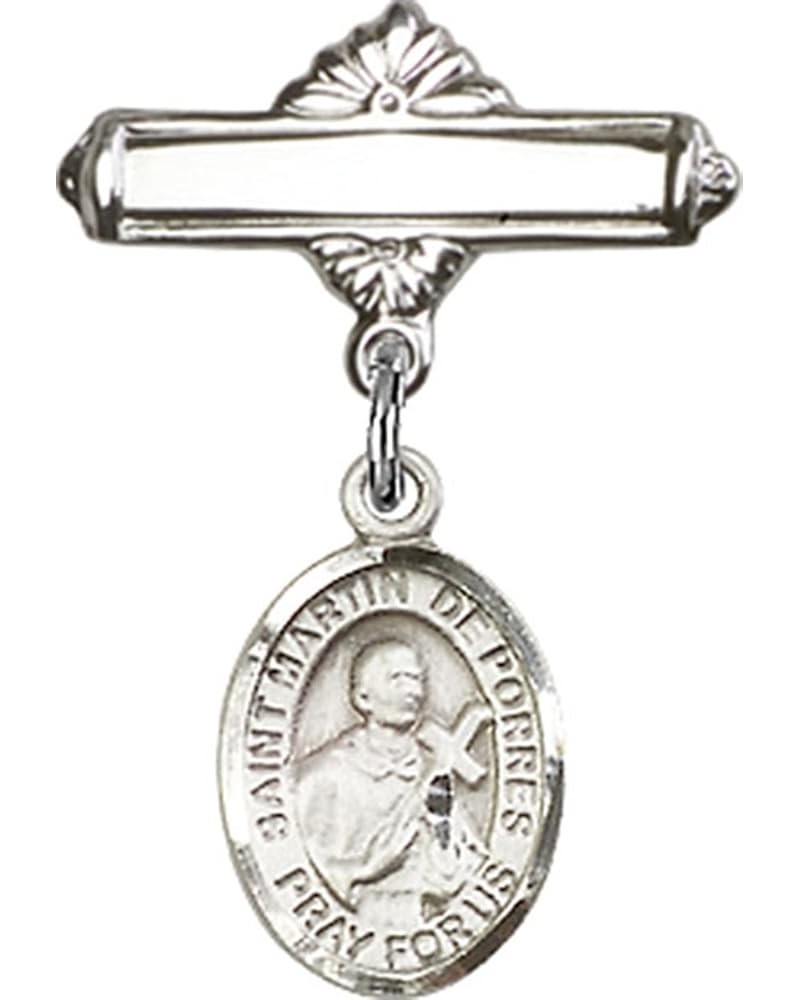 Sterling Silver Polished Baby Badge Bar Pin with Charm, 11/16 Inch Saint Martin de Porres $38.33 Brooches & Pins