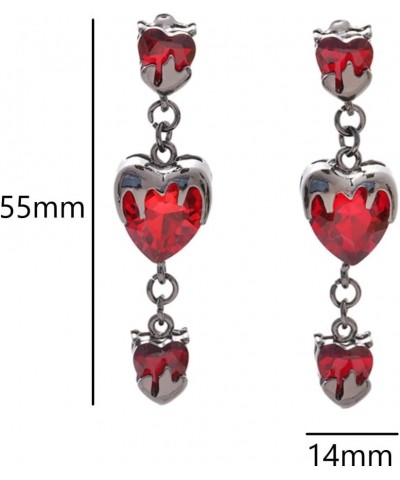 Gothic Hypoallergenic Cubic Zirconia Earrings Stud, Goth Triple Red Heart Stud Earrings, CZ Emo Gothic Y2k Accessories for Wo...