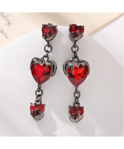 Gothic Hypoallergenic Cubic Zirconia Earrings Stud, Goth Triple Red Heart Stud Earrings, CZ Emo Gothic Y2k Accessories for Wo...