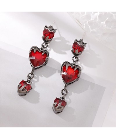 Gothic Hypoallergenic Cubic Zirconia Earrings Stud, Goth Triple Red Heart Stud Earrings, CZ Emo Gothic Y2k Accessories for Wo...