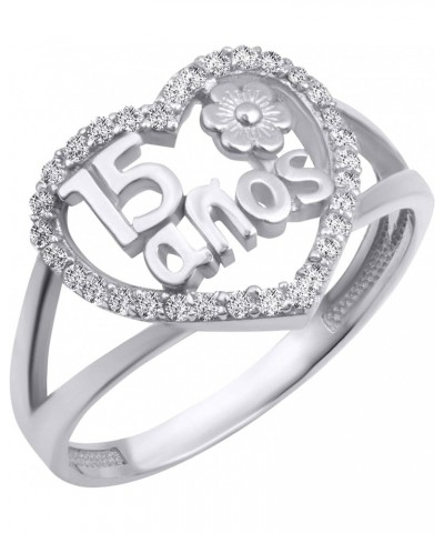 .925 Sterling Silver Quinceanera Heart Rose CZ Flower Love Ring with multiple ring sizes $10.00 Rings