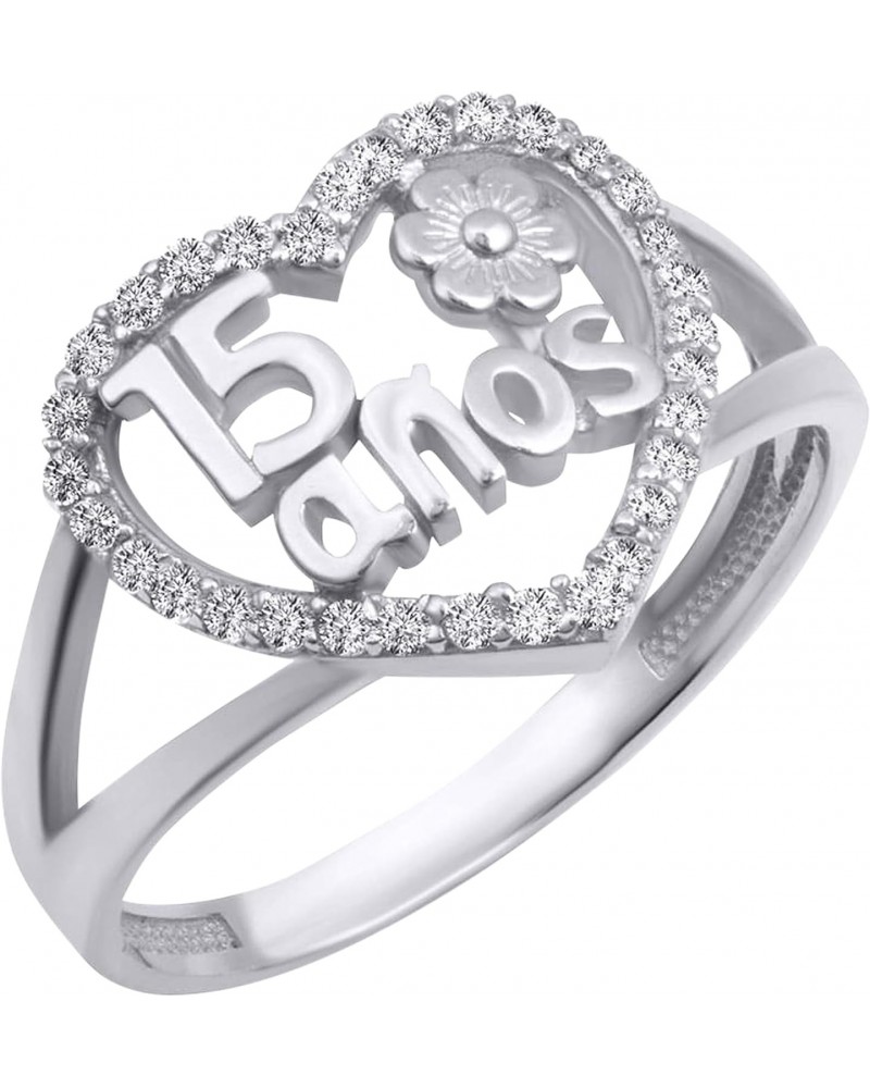 .925 Sterling Silver Quinceanera Heart Rose CZ Flower Love Ring with multiple ring sizes $10.00 Rings